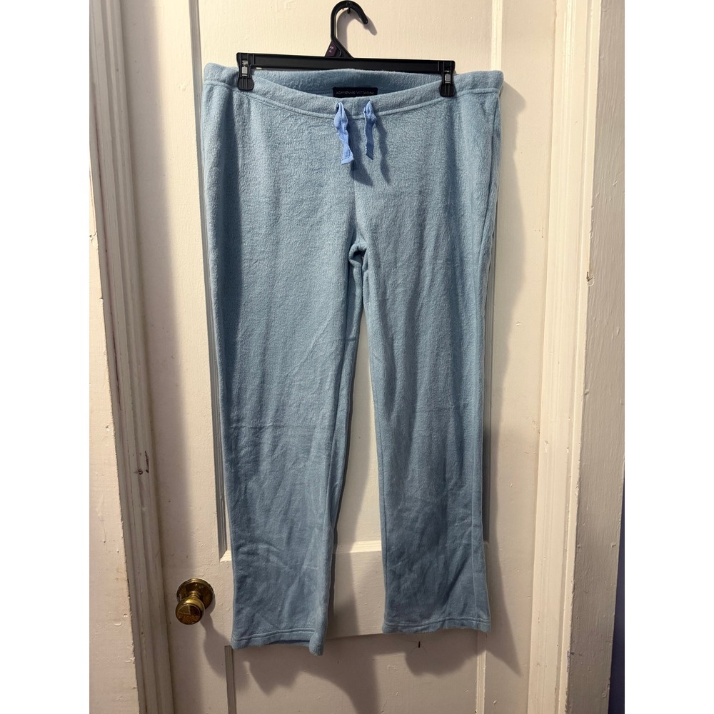 Adrienne Vittadini Blue Fleece Lounge Pants Women Large Drawstring Pajamas